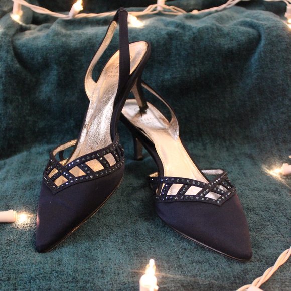 Adrianna Papell Shoes - Navy Blue & Silver Adrianna Papell Kitten Heels
